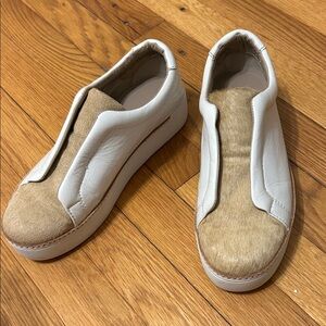 Free People White and Tan Slip-On Sneakers